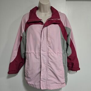 LL Bean Jacket Women's L (14-16) Full‎ Zip Lightweight Pink Hood Lined GFM4